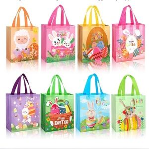 8PCS Easter Non-woven Bags with Handle, Bunny Carrot Chick Gift Reusable bags